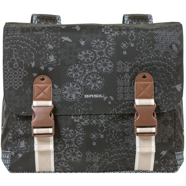 Basil Bohème Double Bicycle Bag - Schwarz - 35L - Wasserabweisend - Kunstleder Details