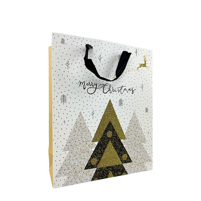 Geschenktüte groß weiß glitzernd Frohe Weihnachten Weihnachtsbaum 32x26x10cm