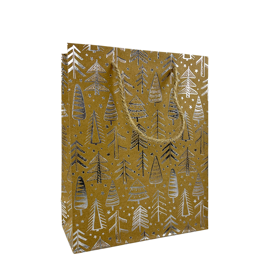 Geschenktüte kleiner Kraft-Weihnachtsbaum silber 18x8x23cm