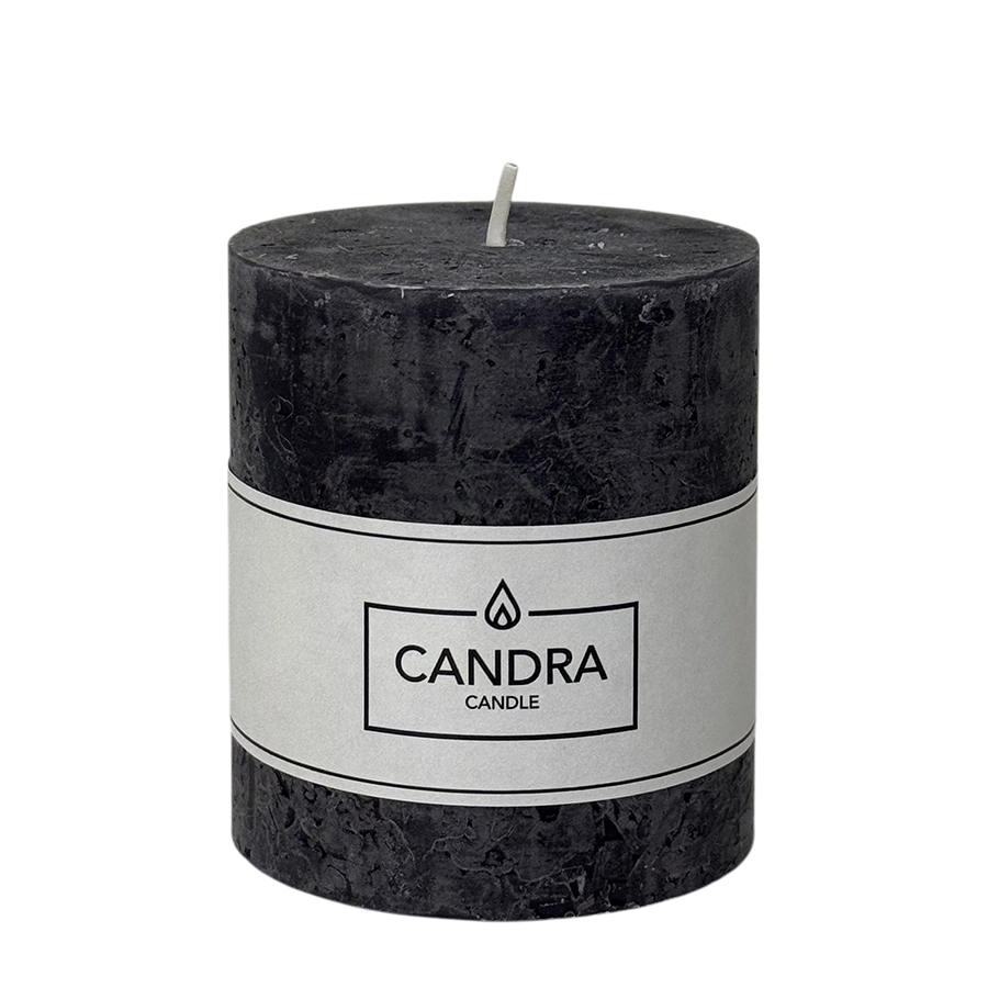 Candra rustikale Stumpenkerze schwarz 80 68 mm
