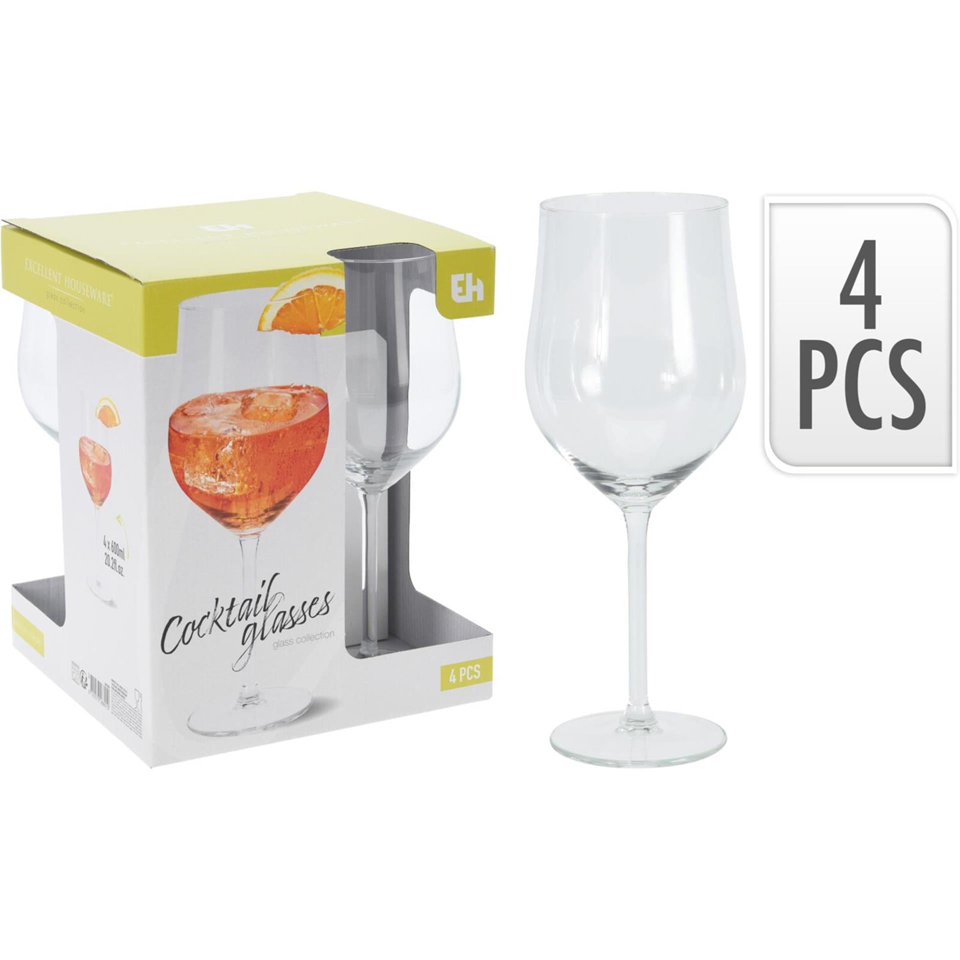 Excellent Houseware Cocktailglas, 600 ml, Schachtel mit 4 Stück