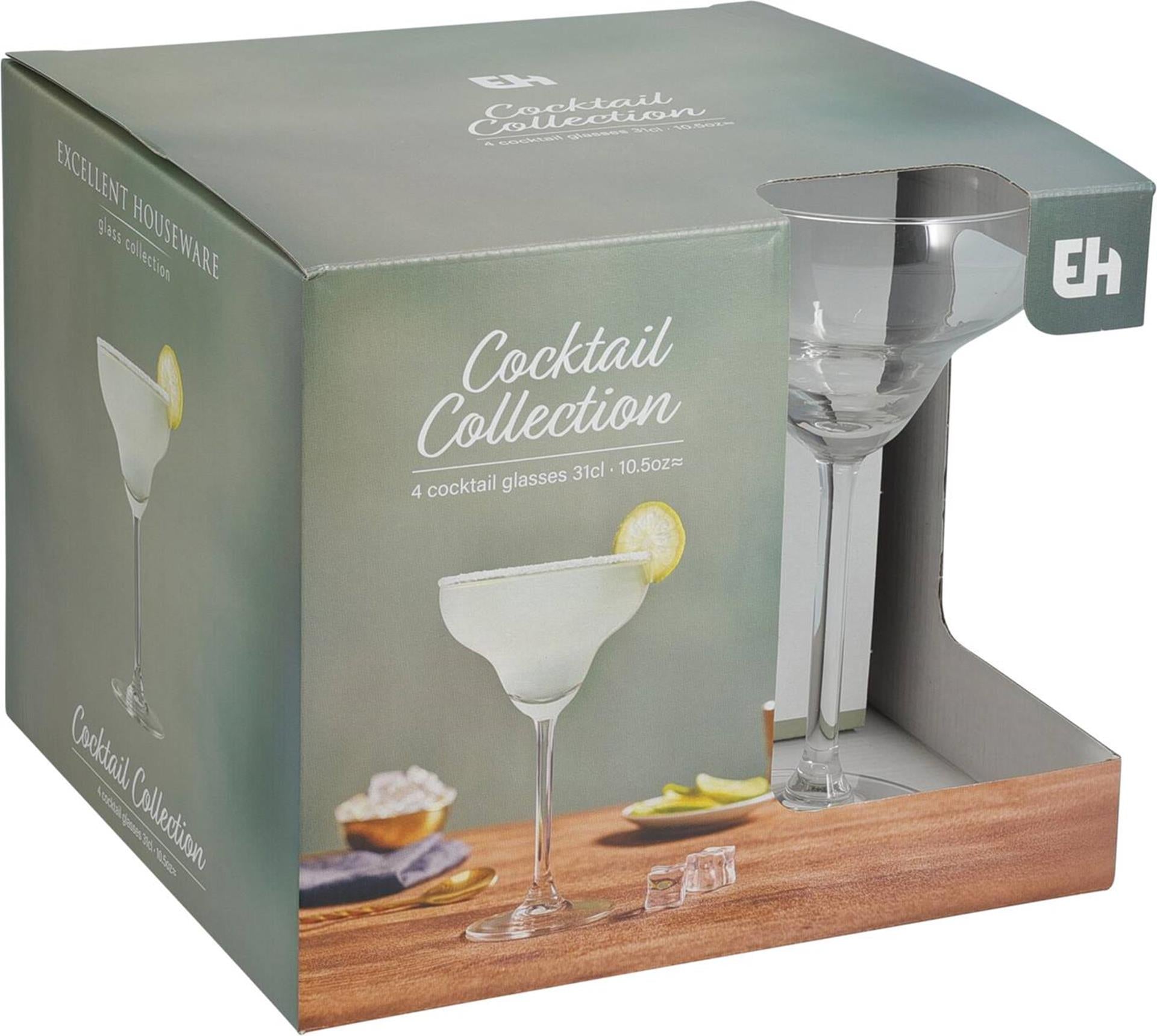 Excellent Houseware Cocktailglas-Set, 4-teilig, Margarita, 300 ml