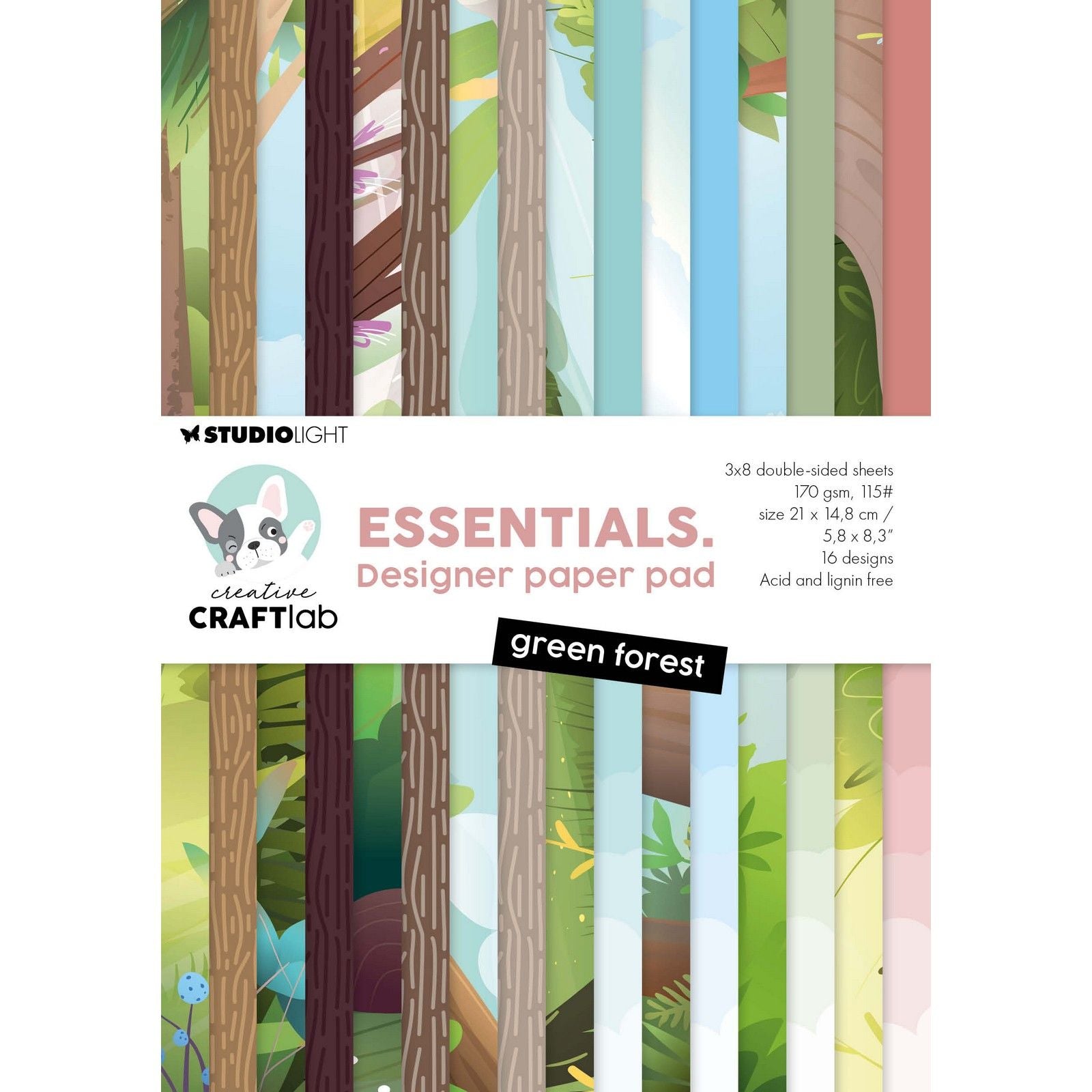 Creative Craftlab • Designer-Papierblock „Green Forest Essentials“.