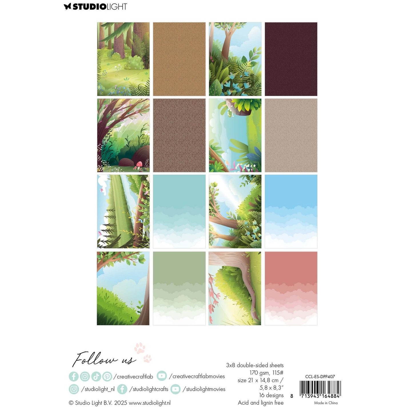Creative Craftlab • Designer-Papierblock „Green Forest Essentials“.