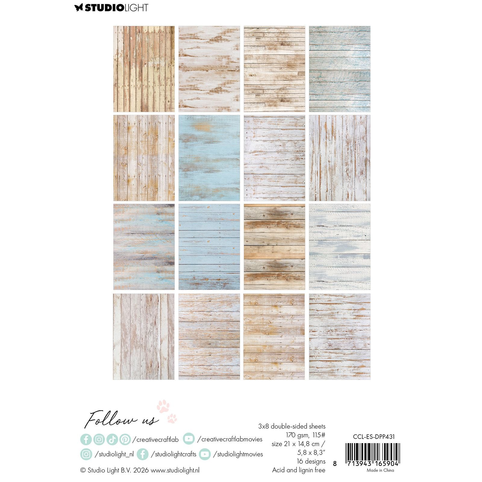 Creative Craftlab • Essentials Design-Papierblock, Shabby-Holz