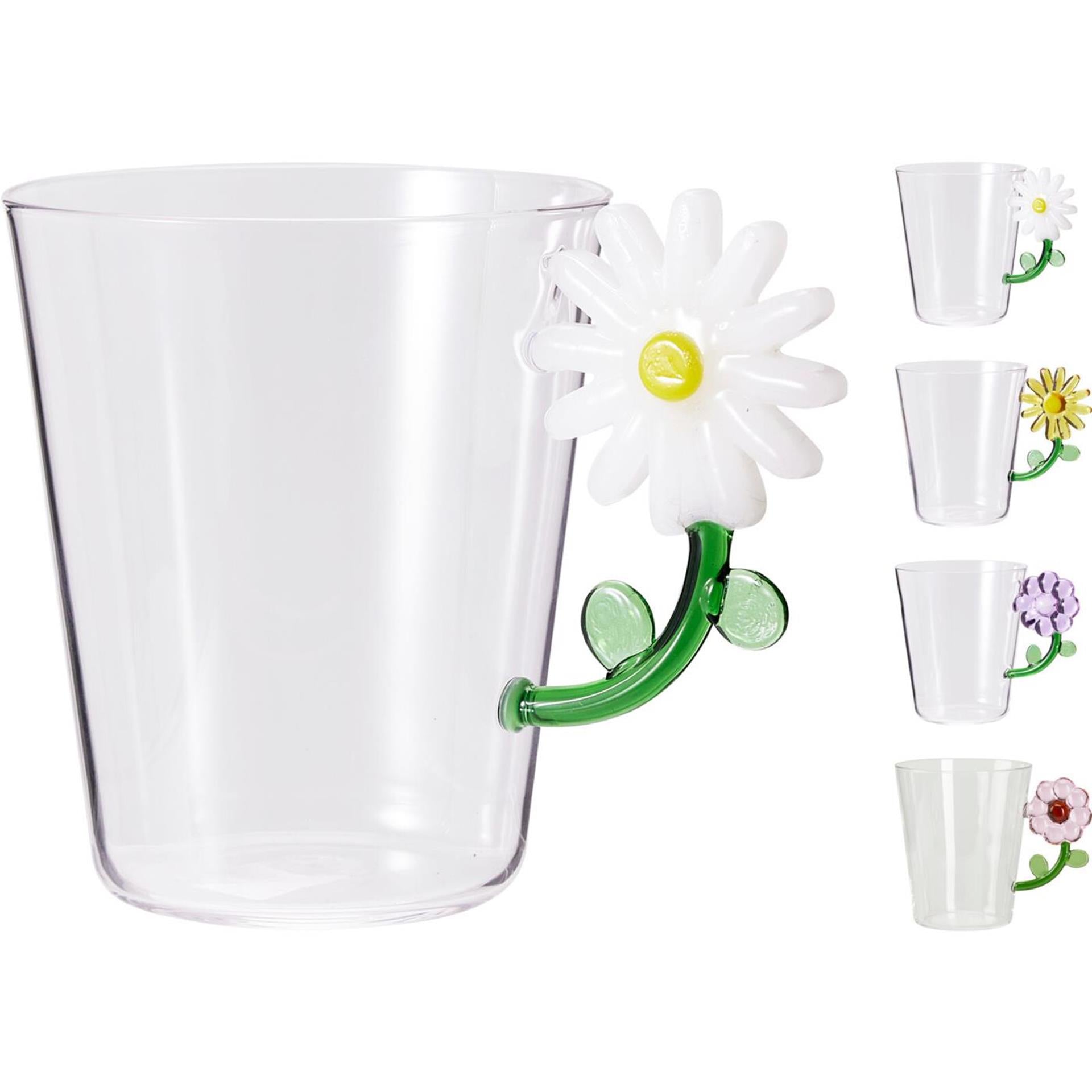 Home-Styling-Kaffee-Tee-Glas mit Blumengriff, 410 ml