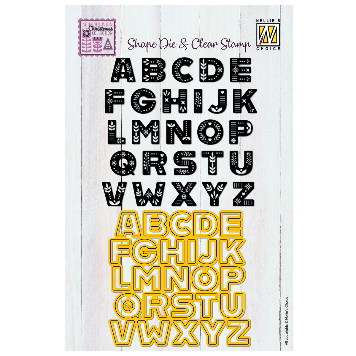 Nellies Wahl • Formstempel, klarer Stempel, skandinavisches Alphabet, Großbuchstabe, 26 Stück.