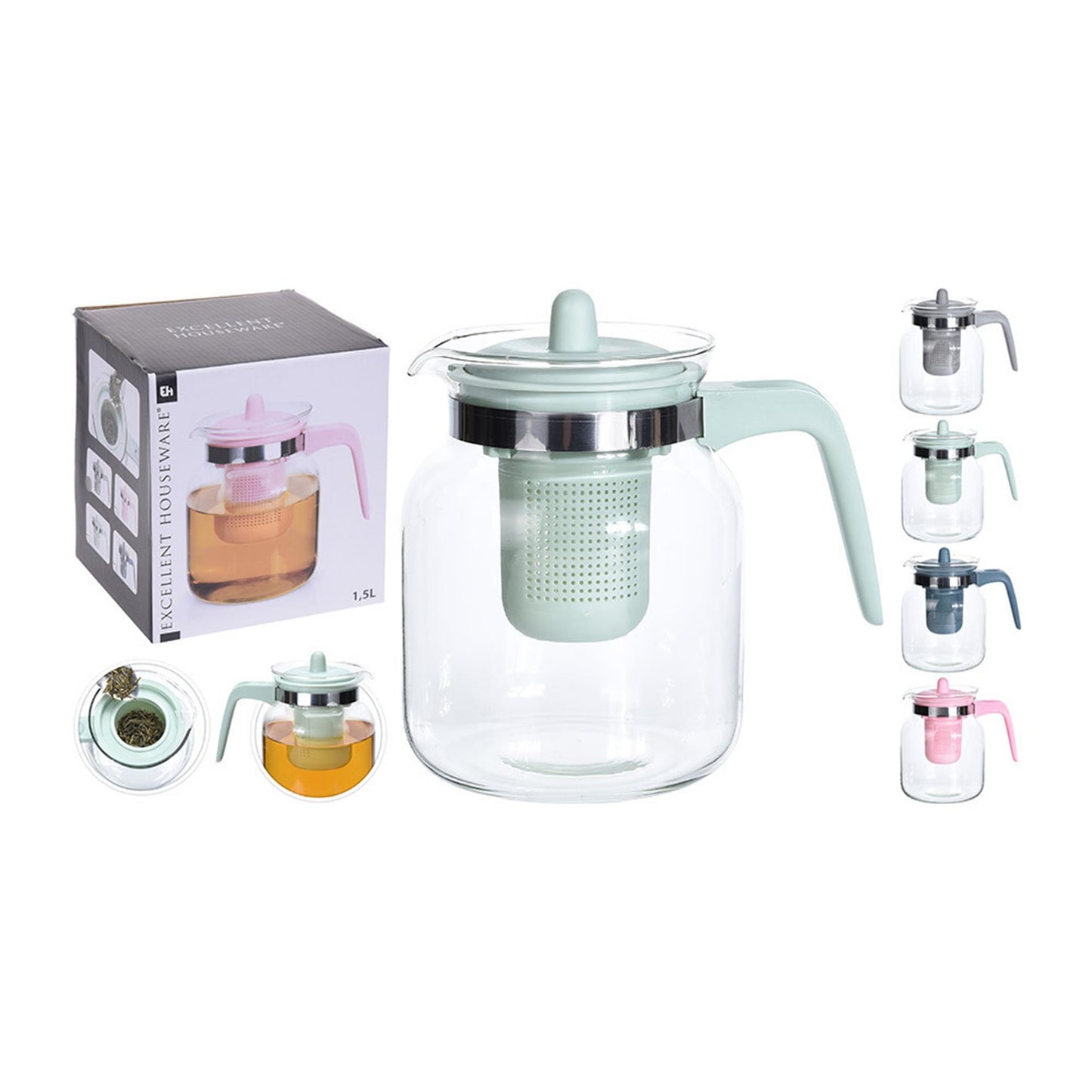 Excellent Houseware Teekanne Glas 1,5 Liter