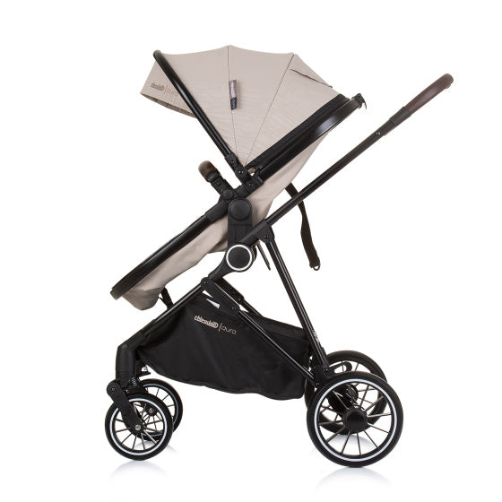 Chipolino Aura faltbar 3-in-1-Kinderwagen mit Windelbeutel Macadamia Beige Zwart