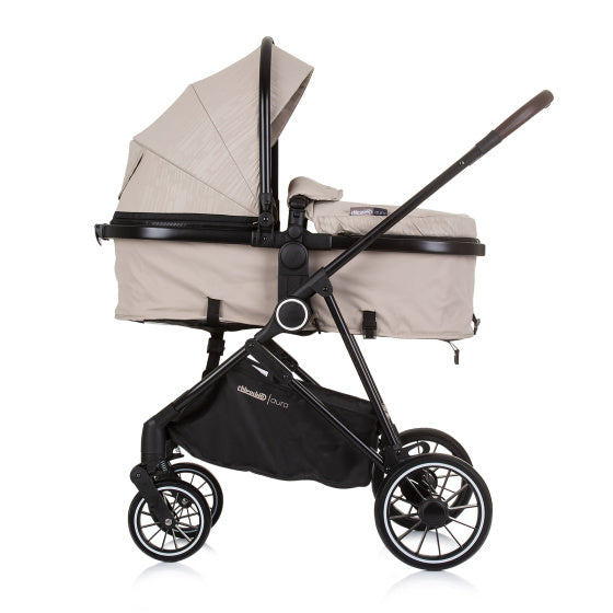 Chipolino Aura faltbar 3-in-1-Kinderwagen mit Windelbeutel Macadamia Beige Zwart