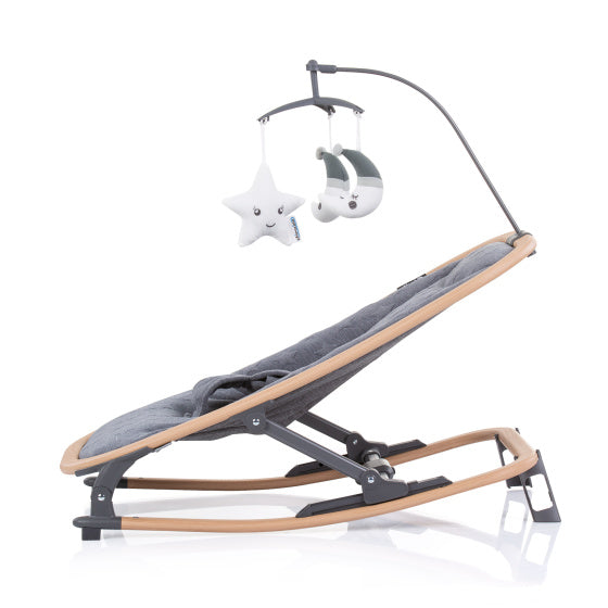 Chipolino Velvet Faltbarer Schaukelstuhl mit mobiler Graphitholz grau Beige