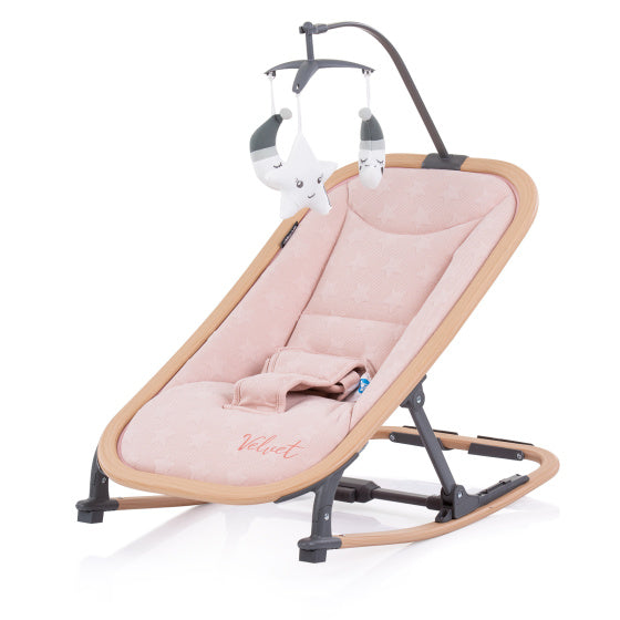 Chipolino Velvet Faltbarer Schaukelstuhl mit mobilem Rosenwasserholz Pink Rosa