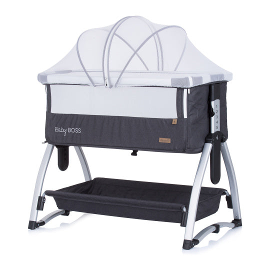 Chipolino Baby Boss Co-Schlafer mit Schwungfunktion Moskitonetz Anthrazitgrau Silber