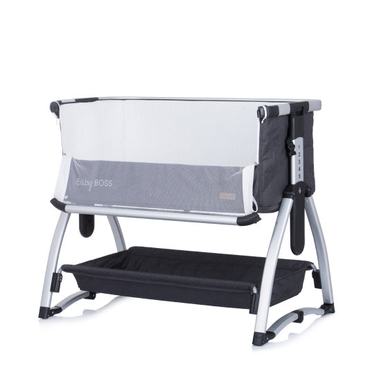 Chipolino Baby Boss Co-Schlafer mit Schwungfunktion Moskitonetz Anthrazitgrau Silber