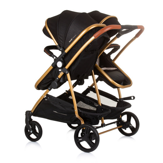 Chipolino Duo Faltbarer Kinderwagen für 2 Obsidian Gold Schwarz