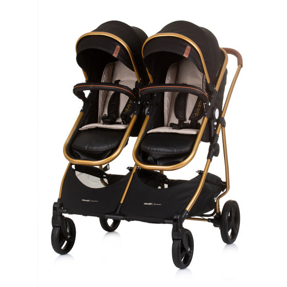 Chipolino Duo Faltbarer Kinderwagen für 2 Obsidian Gold Schwarz