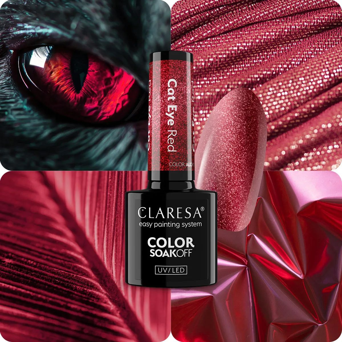 Claresa UV-LED-Gel-Nagellack, 5 ml, Farbalchemie – Katzenaugenrot