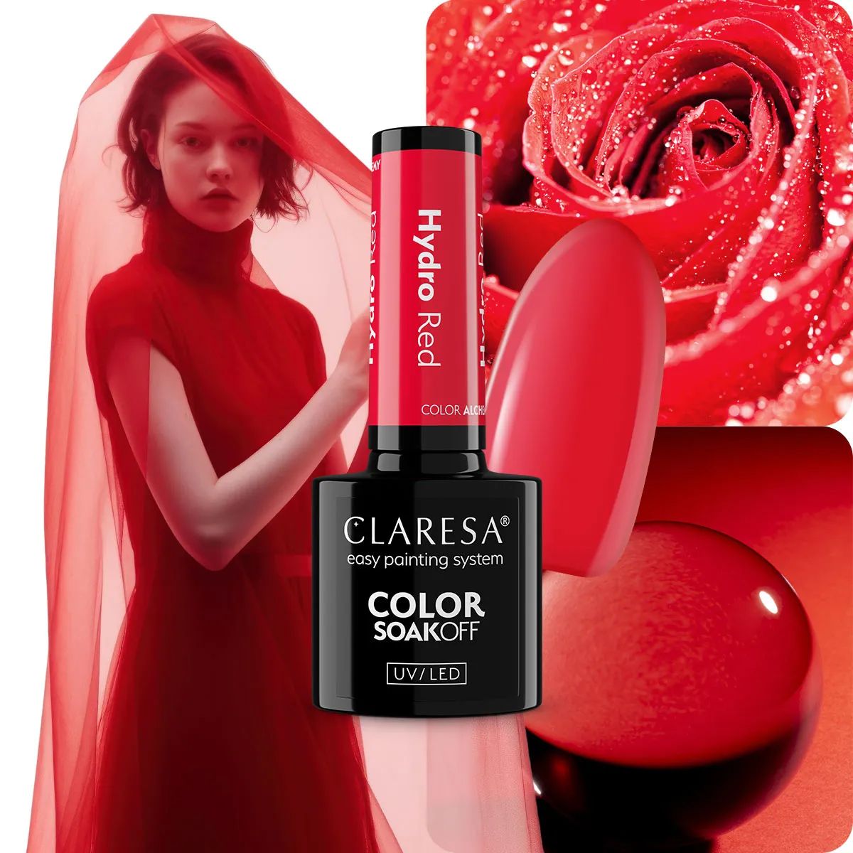 Claresa UV-LED-Gel-Nagellack, 5 ml, Farbalchemie – Hydrorot