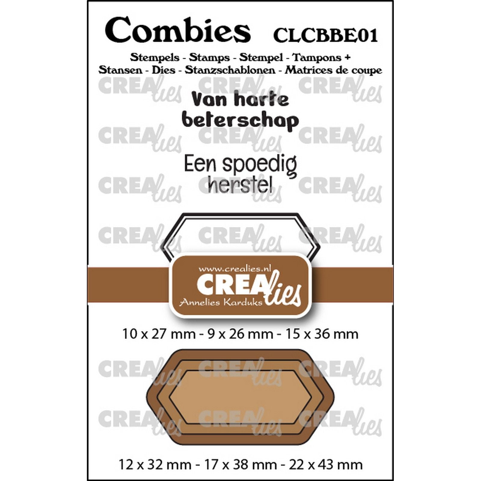 Crealies • Combiies-Stempelset Gute Besserung 01: 2 Texte + 1 Tag-Etikett