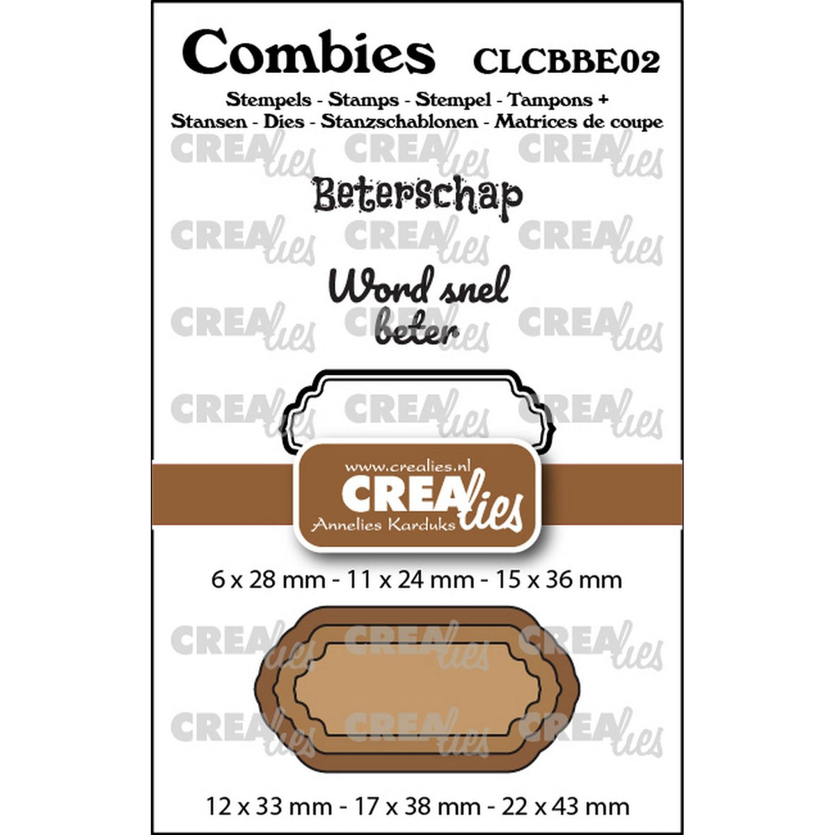 Crealies • Combiies-Stempelset Gute Besserung 02: 2 Texte + 1 Tag-Etikett