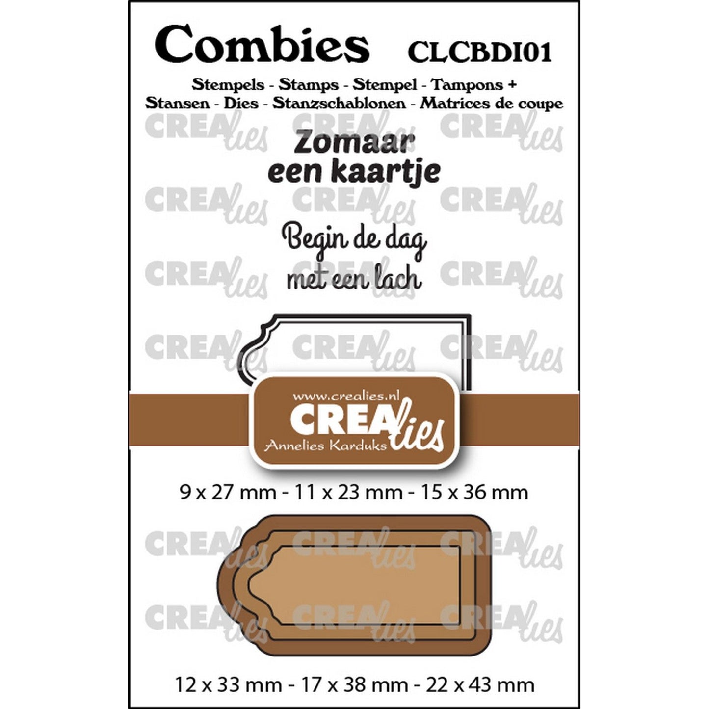 Crealies • Kombis-Stempelset Diverse 01: 2 Texte + 1 Tag-Etikett