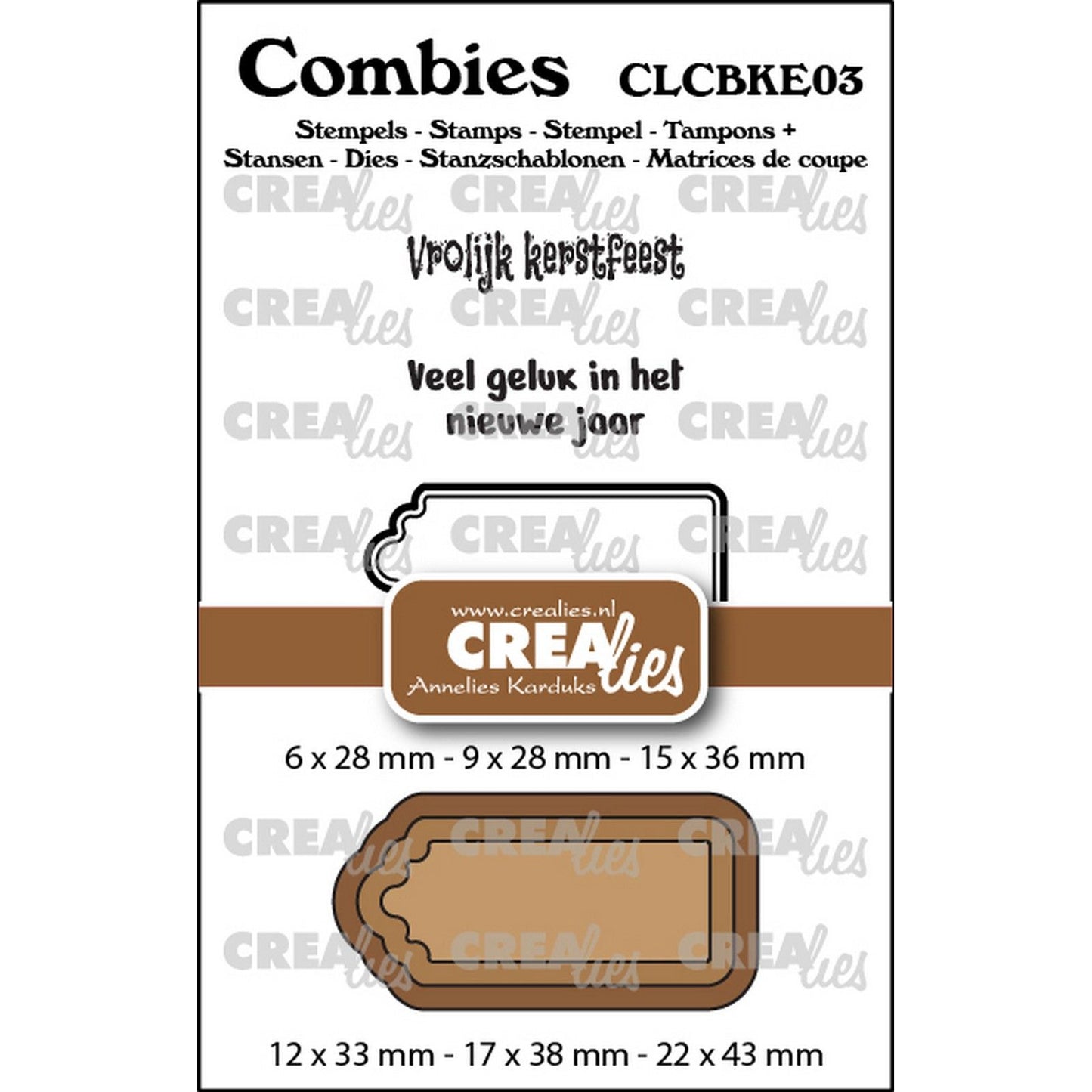 Crealies • Combiies Stempelset Weihnachten 03: 2 Texte + 1 Tag-Etikett