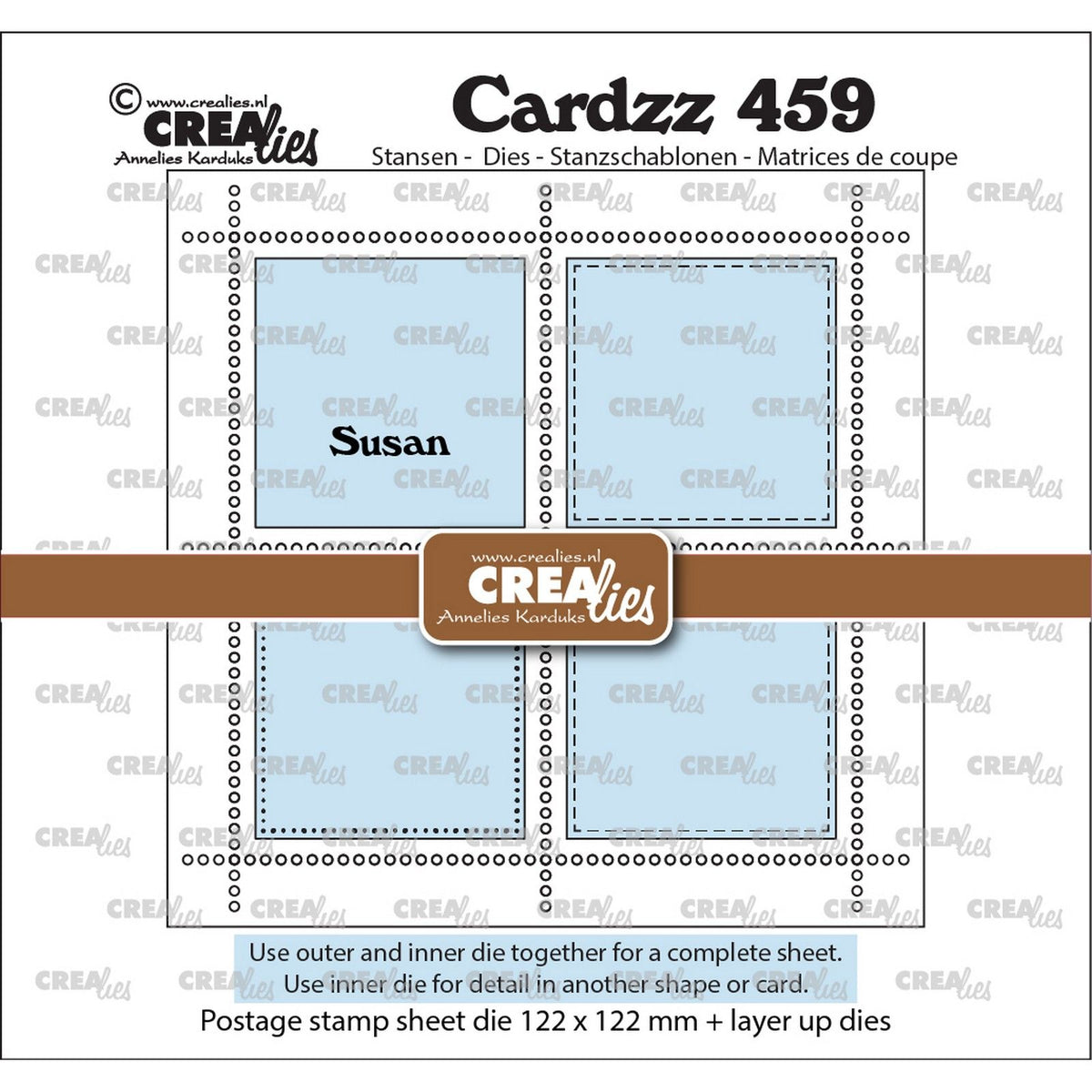 Crealies • Quadratischer Susan-Stempelbogen mit 4 Quadraten