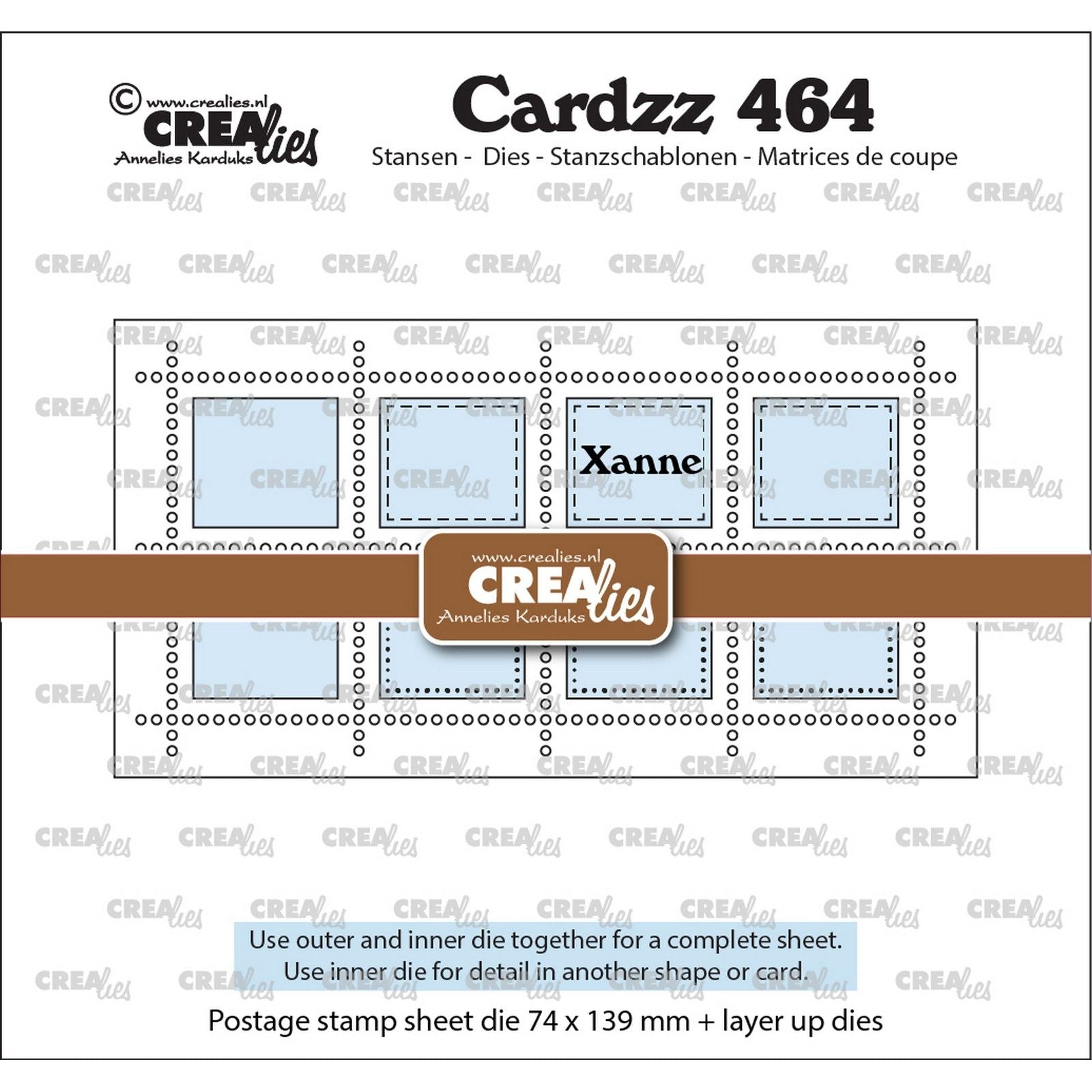 Crealies • Cardzz Die Mini Slimline Stempelbogen Xanne mit 8 Rechtecken