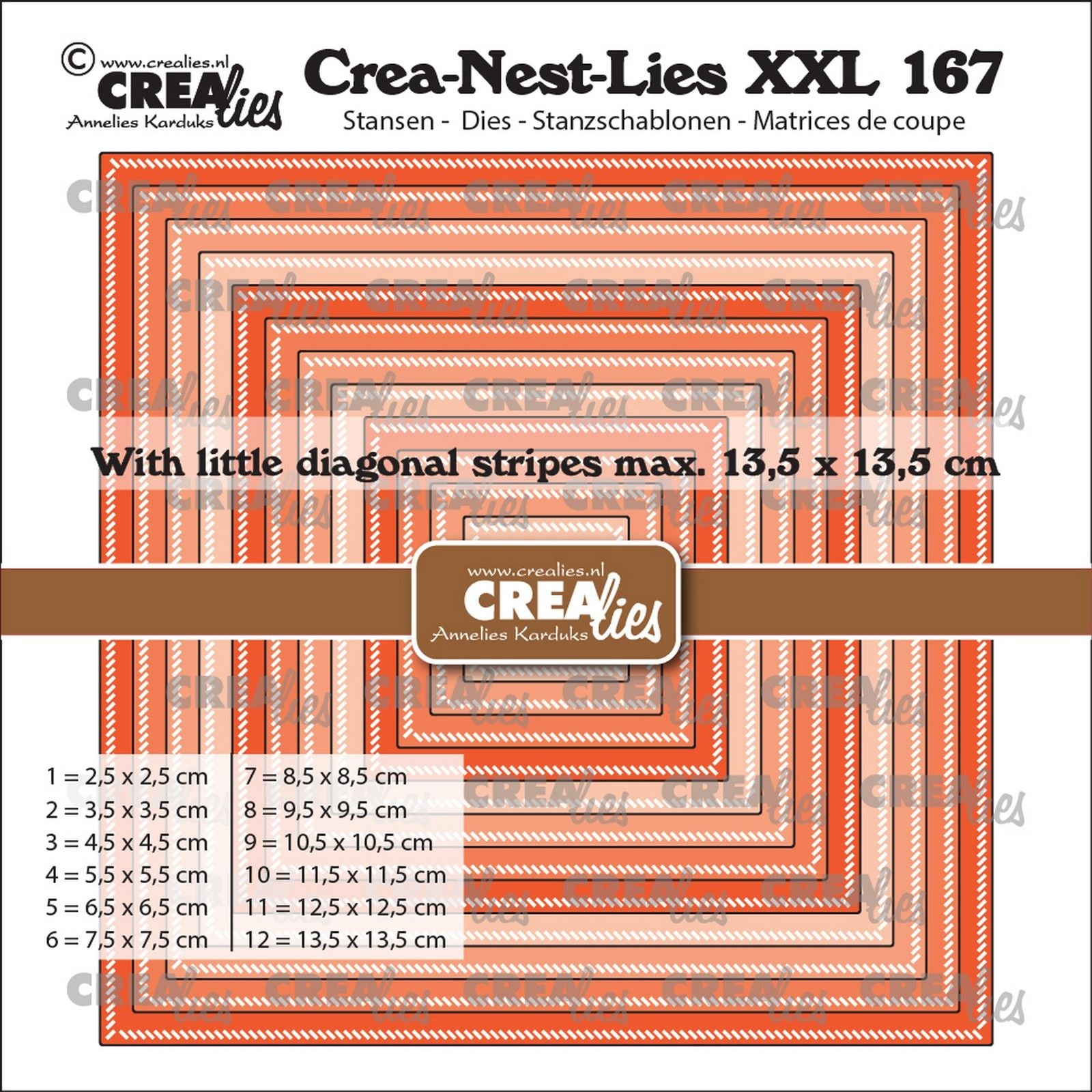 Crealies • crea-nest-lies xxl Stanzformen, Quadrate mit kleinen diagonalen Streifen