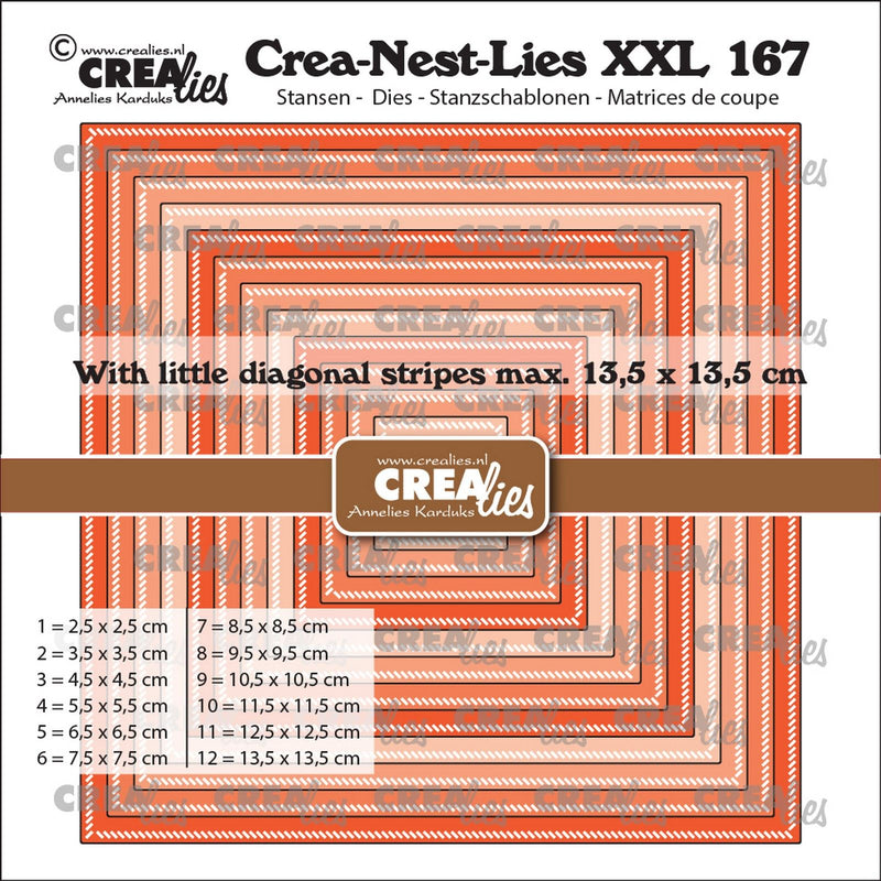 Crealies • crea-nest-lies xxl Stanzformen, Quadrate mit kleinen diagonalen Streifen