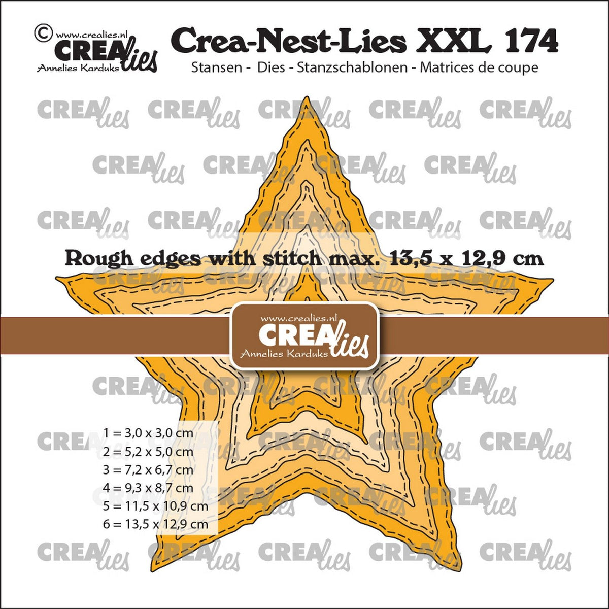 Crealies • Crea-Nest-Lies XXL-Stanzformen, rohe Sterne mit Nahtlinien (passend für XXL135)