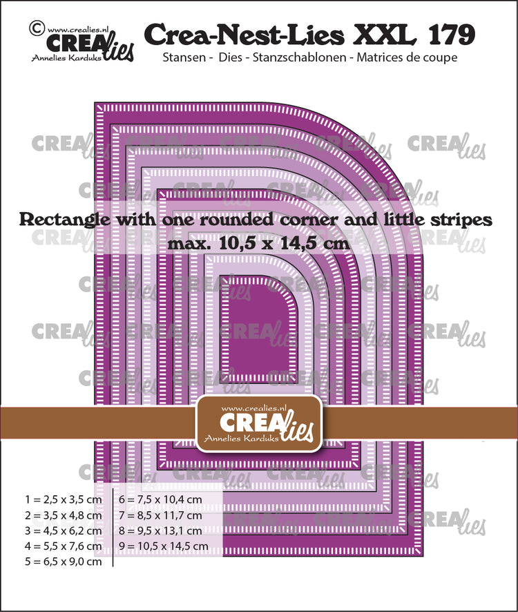 Crealies • crea-nest-lies xxl Stanzrechteck mit einer abgerundeten Ecke und kleinen Streifen