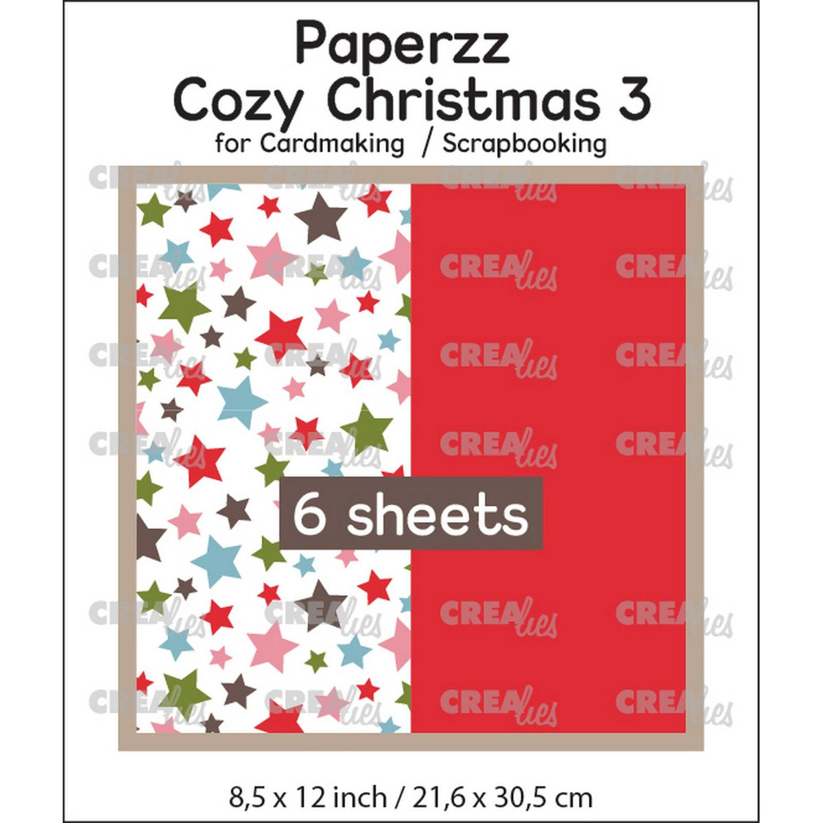 Crealies • paperzz 6x gemütliches Weihnachtsblatt 3: Sterne + Rot