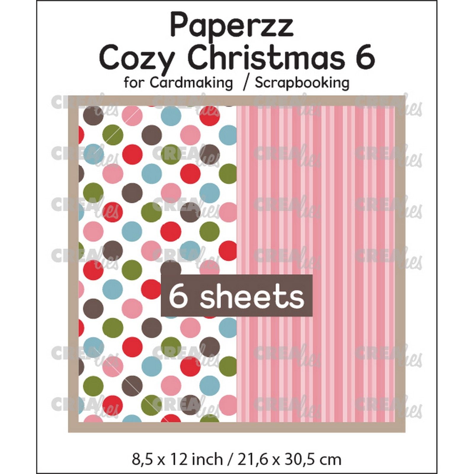 Crealies • paperzz 6x Cozy Christmas Blatt 6: Punkte + rosa gestreift