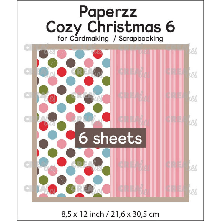 Crealies • paperzz 6x Cozy Christmas Blatt 6: Punkte + rosa gestreift