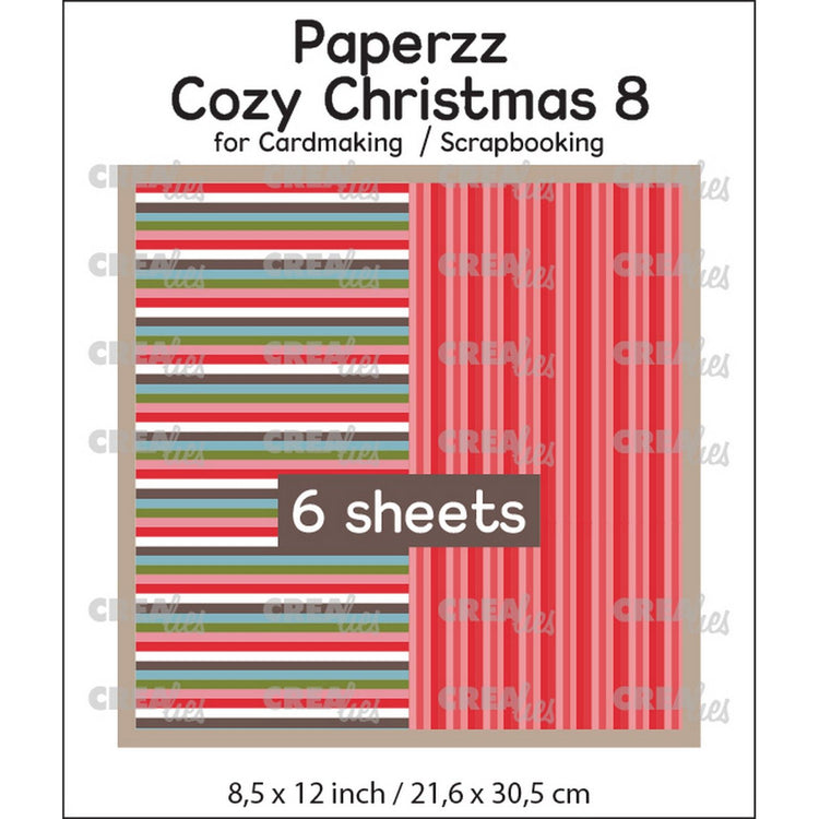 Crealies • Paperzz 6x Cozy Christmas Blatt 8: Linien + rot gestreift