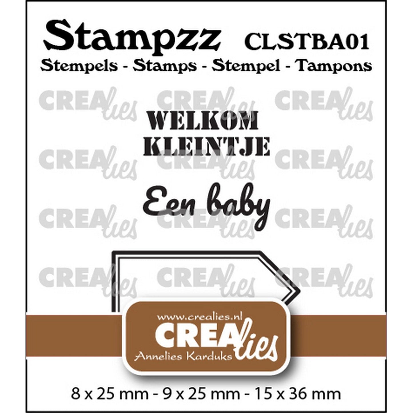 Crealies • Stampzz-Stempelset Baby 01: 2 Texte + 1 Etikettenetikett