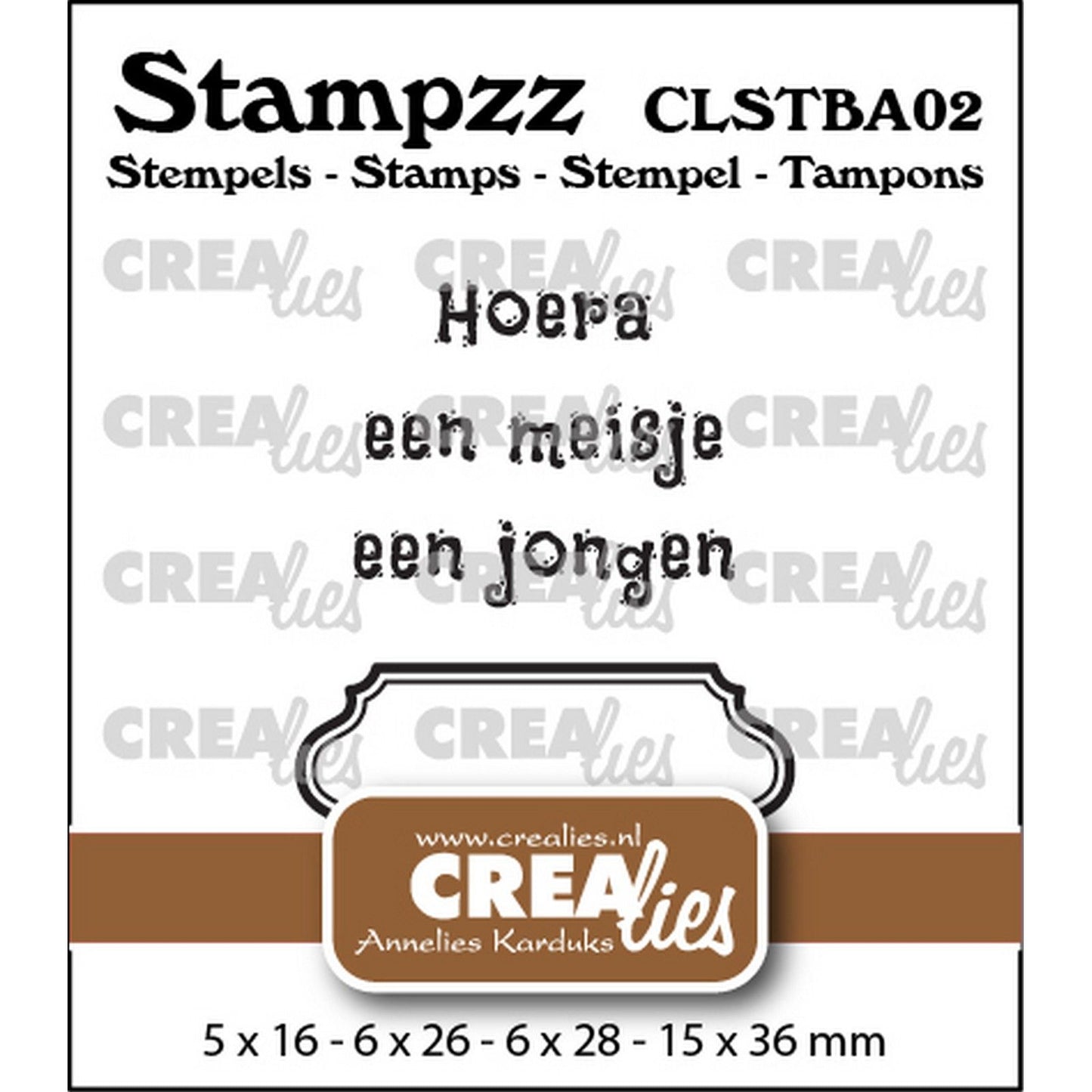 Crealies • Stampzz-Stempelset Baby 02: 2 Texte + 1 Etikettenetikett