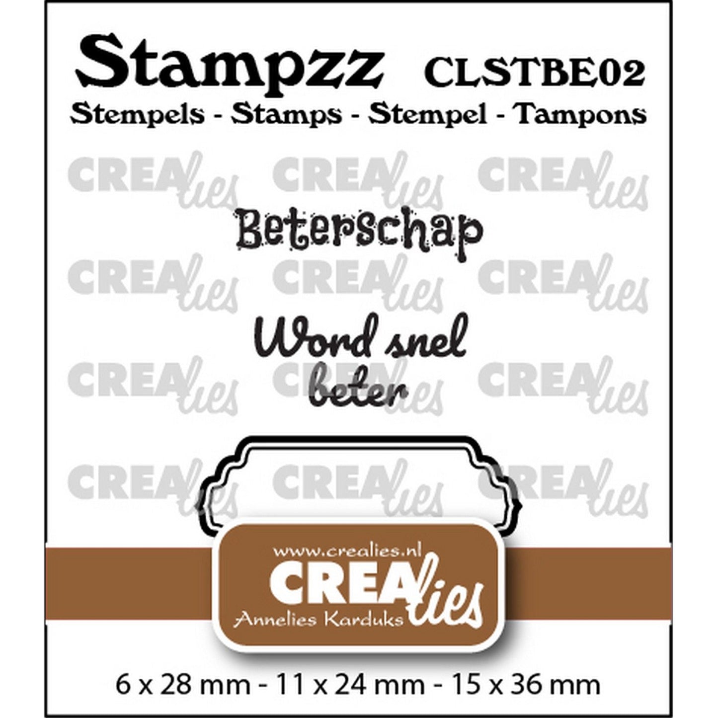Crealies • Stampzz-Stempelset Gute Besserung 02: 2 Texte + 1 Tag-Etikett