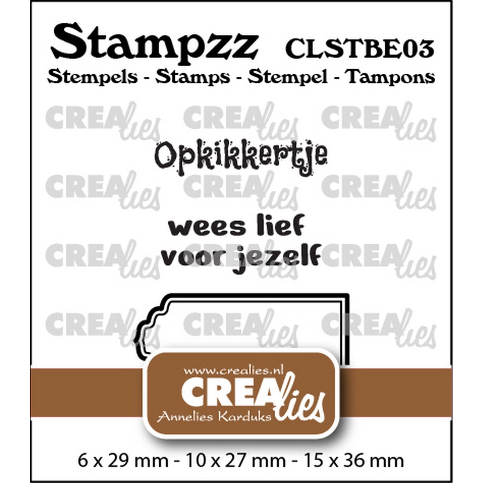 Crealies • Stampzz-Stempelset Gute Besserung 03: 2 Texte + 1 Tag-Etikett