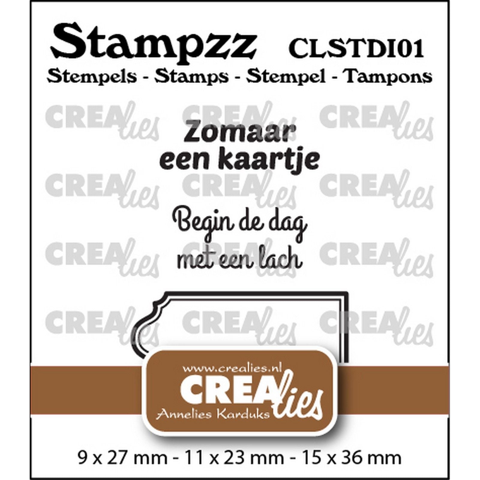 Crealies • stampzz Stempelset Diverse 01: 2 Texte + 1 Tag-Etikett