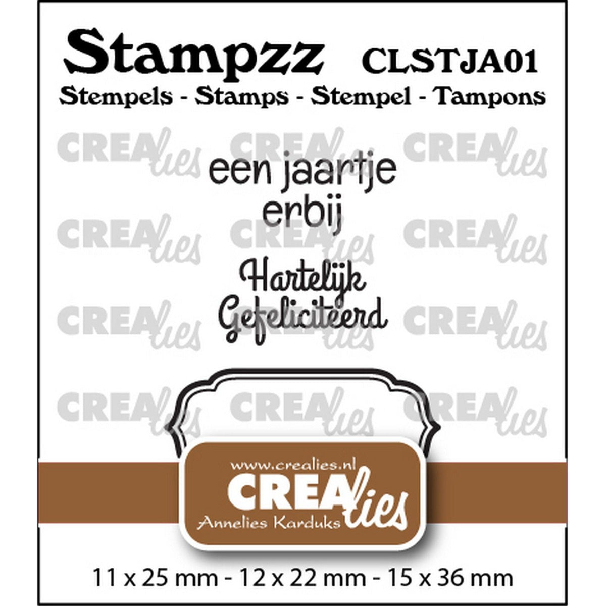 Crealies • Stampzz-Stempelset Geburtstag 01: 2 Texte + 1 Etikettenetikett
