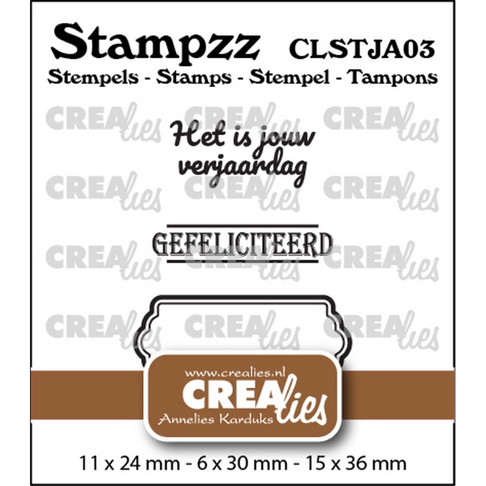 Crealies • Stampzz-Stempelset Geburtstag 03: 2 Texte + 1 Etikettenetikett