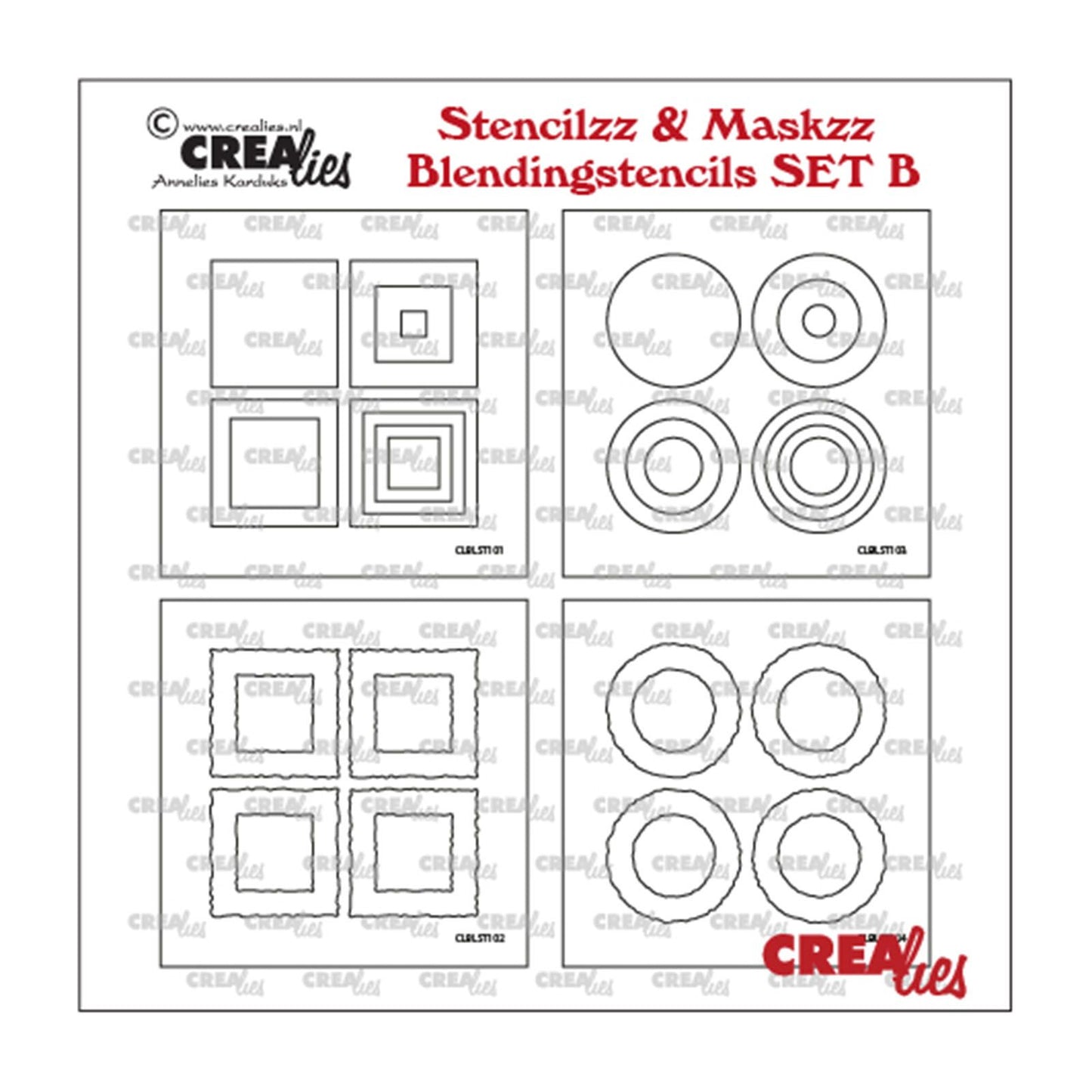 Crealies • stencilzz 4x quadratische glatte und raue Kanten