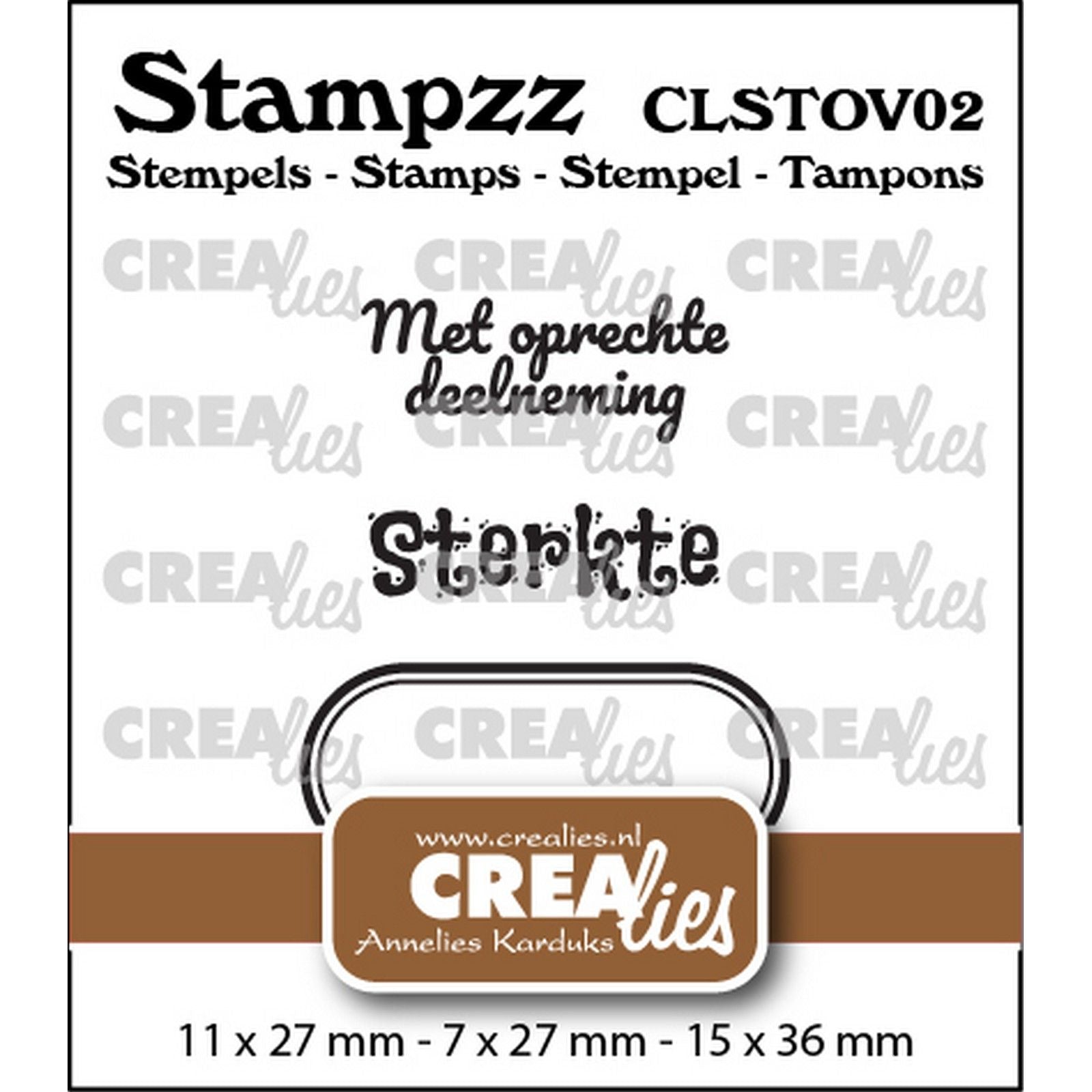 Crealies • Stampzz Stempelset Tod 02: 2 Texte + 1 Tag-Etikett