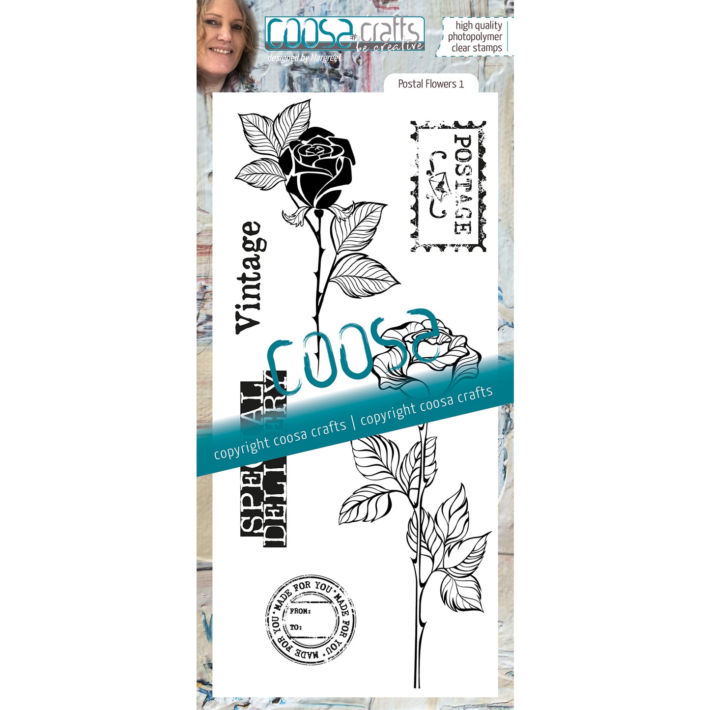 Coosa Crafts • Klarsichtstempel #22 Postblumen 1 9x20cm
