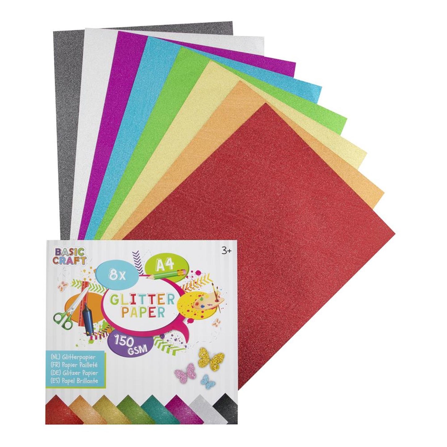 Basic Craft Basic Craft A4 Glitter Paper 150 Gramm 8 Stücke