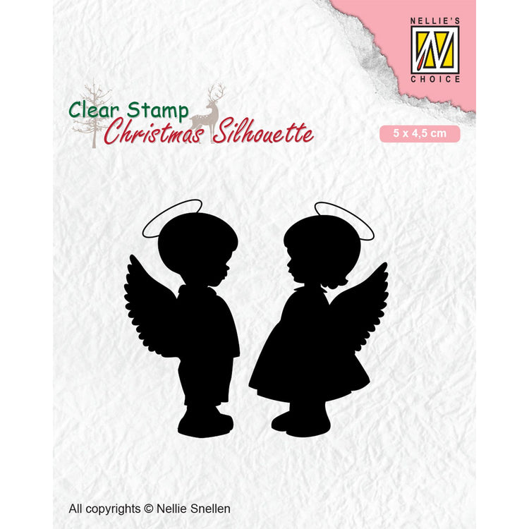 Nellies Wahl • Weihnachts-Silhouetten-Klarstempel, Engelsmädchen und -junge (5 x 4,5 cm)