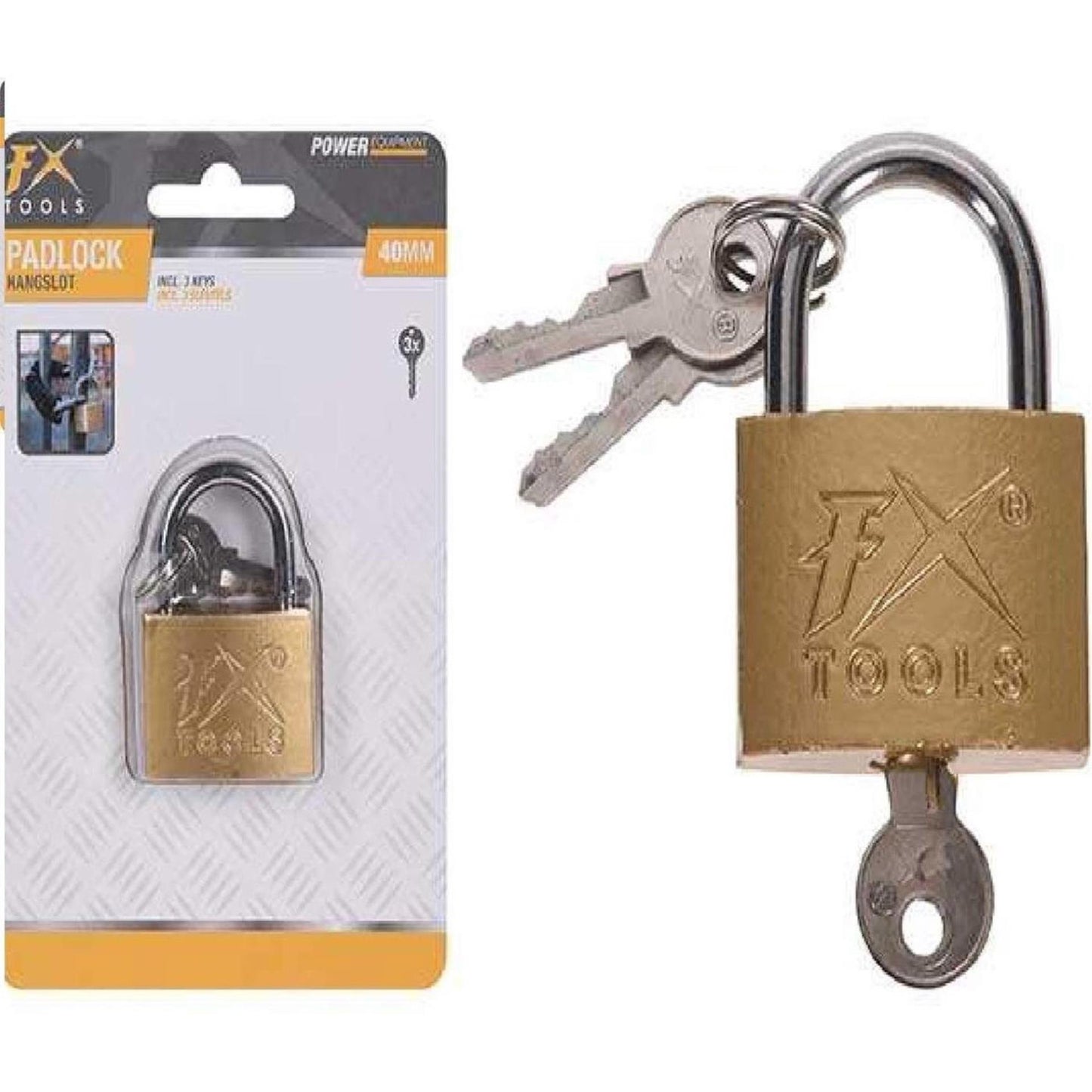 Fx Tools Vorhängeschloss aus Metall 4 cm mit 3 Schlüsseln