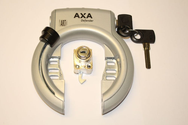 Axa Sicherungsring-Verteidiger + Gepäckträger-Schloss-Batterie silber